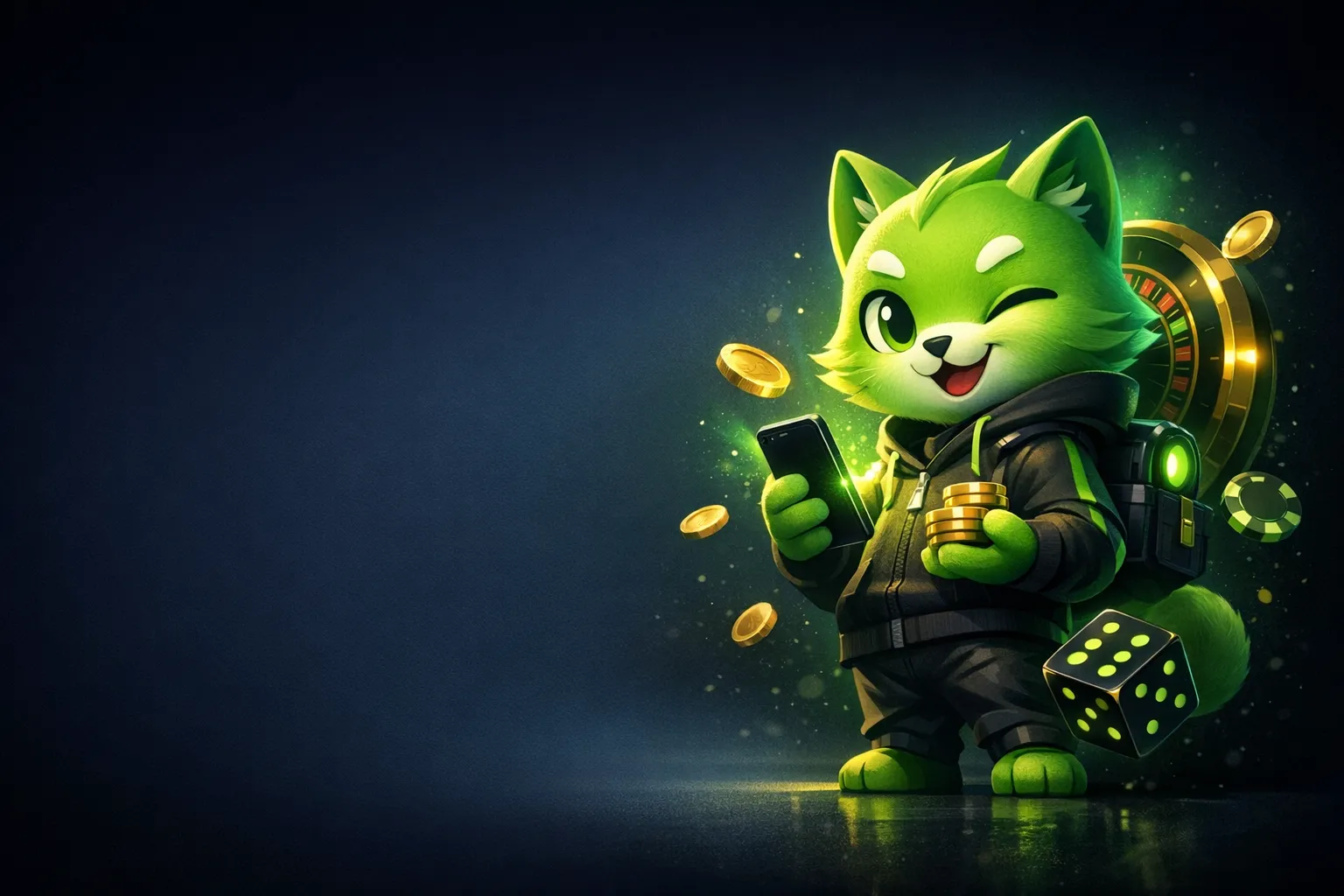 Premium 3D-rendered glowing crypto coin mascot with deep navy background and cyan accent light for BCGame app